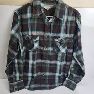 Arizona Jean Company Green & Brown Plaid Long Sleeve Button Flannel Men's Size M